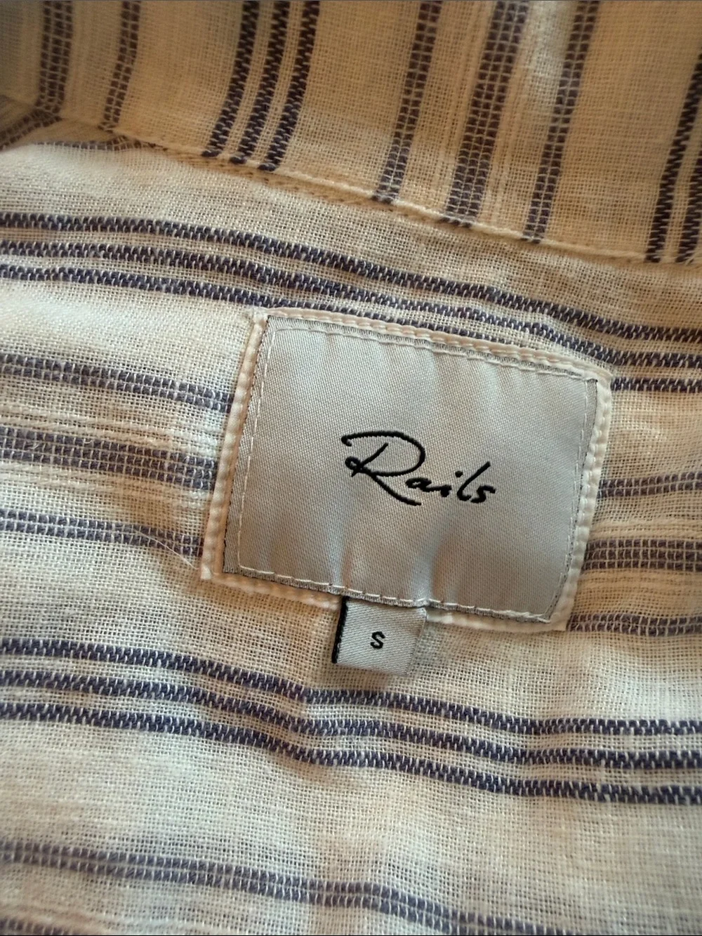 Rails Striped Linen-Blend Button Down Shirt in White and Blue - Picture 2 of 3